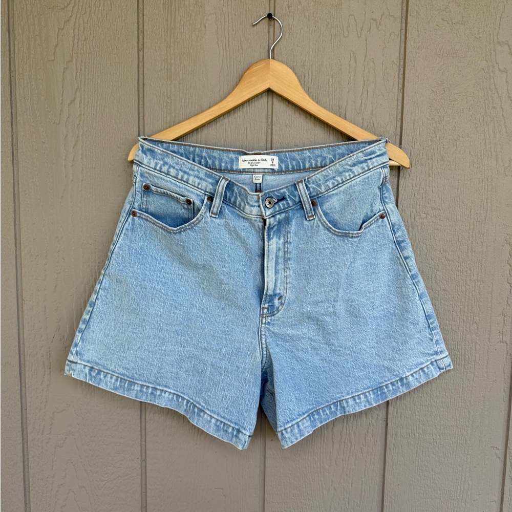 Abercrombie & Fitch The Dad Short Curve Love High Rise Light Blue Denim Shorts